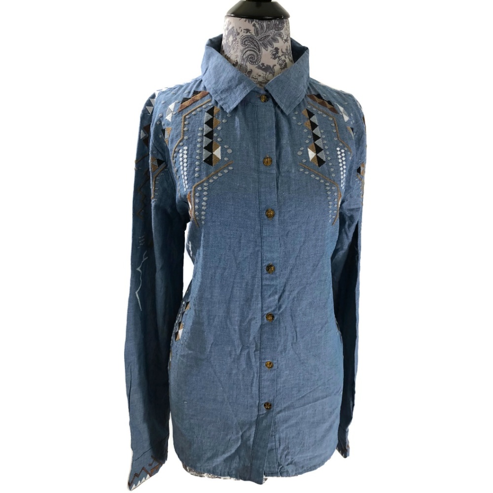Miss Me Vintage | Chambray Embroidered Top